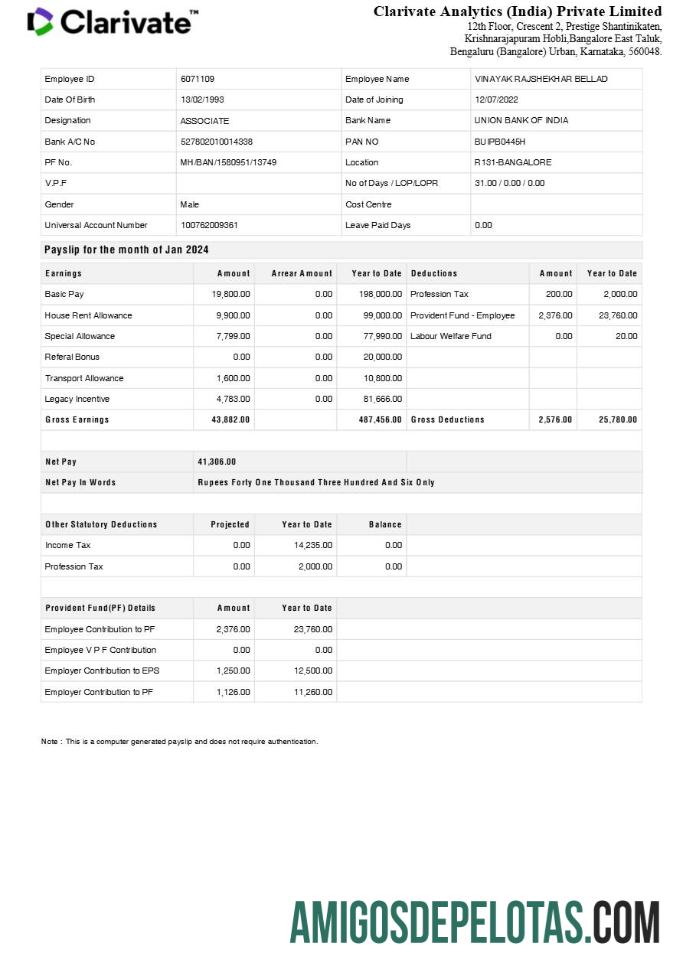 Imprimível Modelo de recibo de pagamento da Clarivate Analytics India em formatos Word e PDF.pdf, 1